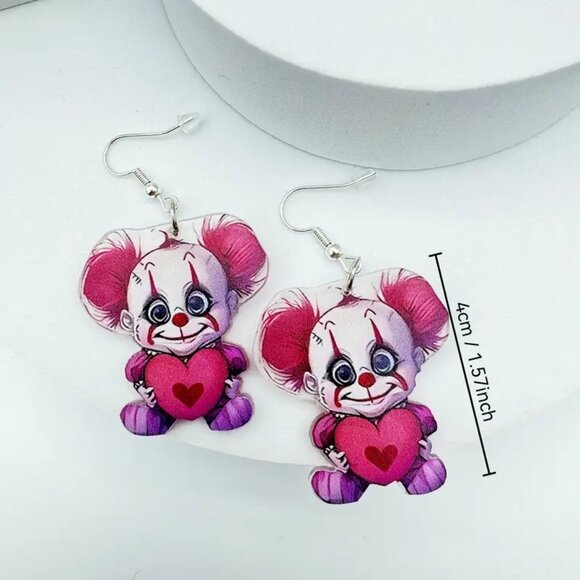 #75 Acrylic Cute Baby IT Stephen King Horror Movie Earrings Valentine's Day LOVE - Picture 1 of 1